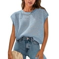 thumbnail image 2 of Womens Spring Tops Summer Shirts Crochet Cap Sleeve Sweater Pullover Cute Crew Neck Beach Cover Ups Light blue S, 2 of 8