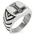 thumbnail image 1 of Stainless Steel Valknut Mjolnir Thor's Hammer Chevron Pattern Biker Style Polished Ring, 1 of 1
