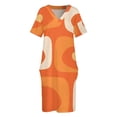 thumbnail image 3 of Piqué moderno de mediados de siglo para mujer patrón abstracto en naranja mandarina amarillo crema vestido suelto con bolsillo ropa, 3 of 6