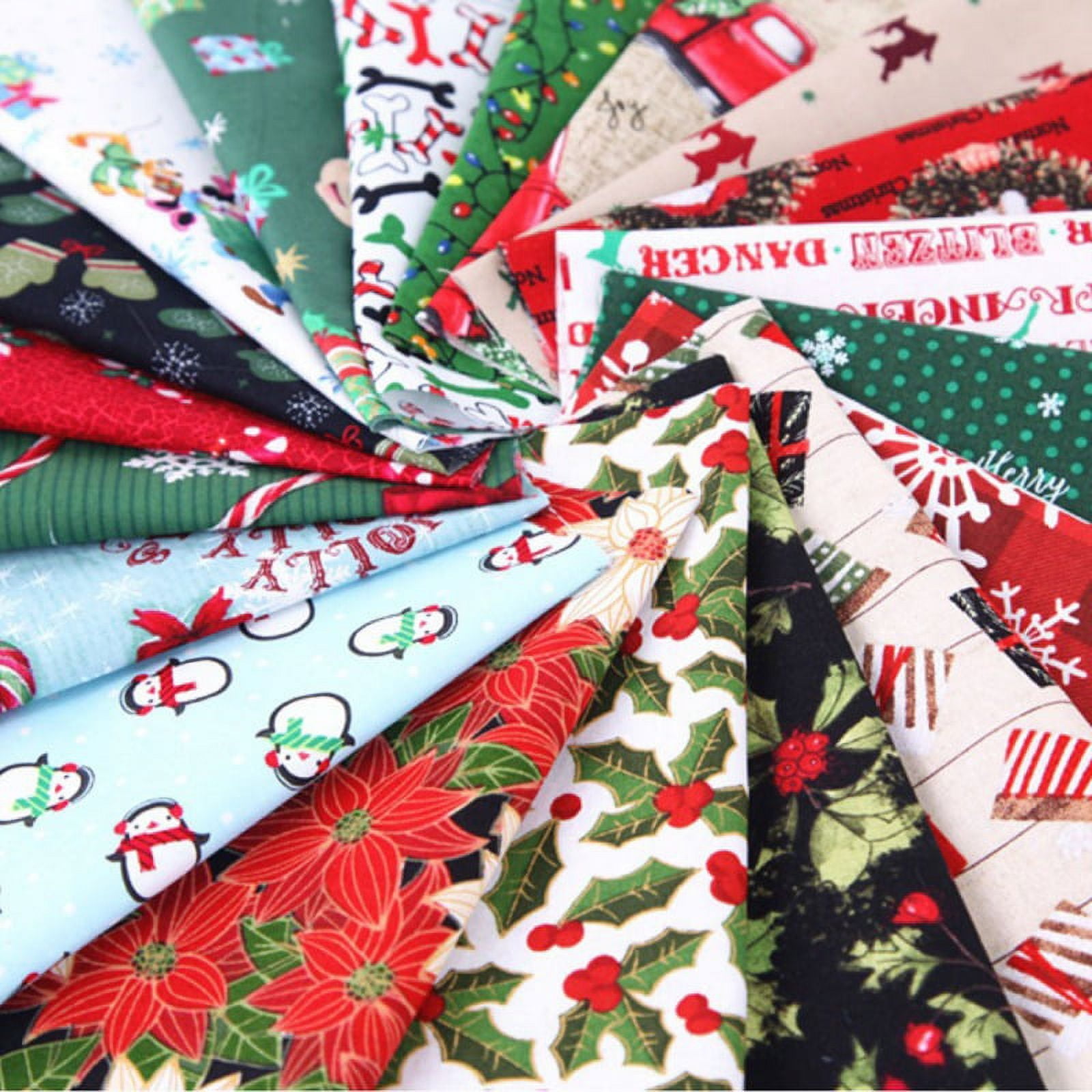 Pozyie 20 Pieces Christmas Cotton Fabric Bundles Sewing Square Patchwork Precut Fabric Scraps for DIY Christmas Stocking Tree Wreath Doll Dress Apron Quilt Coaster