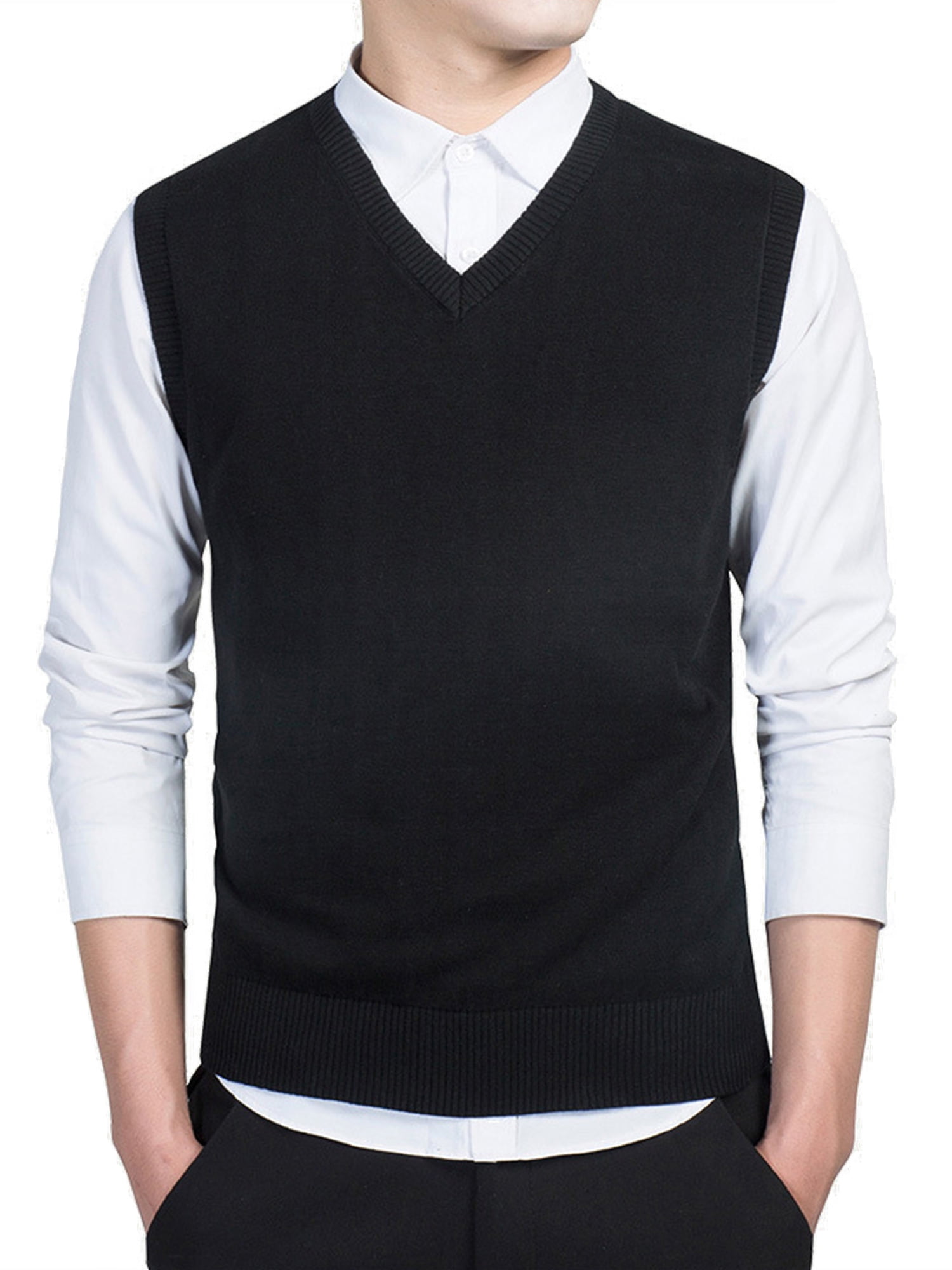 Mens Sleeveless Fine Knit Sweater Vest Jumper Plain V-Neck Pullover Smart S-4XL 