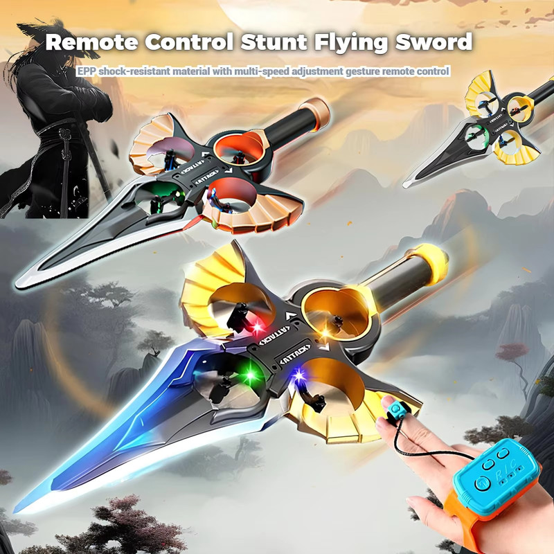 Funtogether Toys Flying Sword RC Drone, 2.4GHz 4-Motor Quadcopter, EPP Foam Material, One-Key Takeoff/Landing with 360° Flips & LED Lights, Easy to Fly Toy for Kids & Beginners