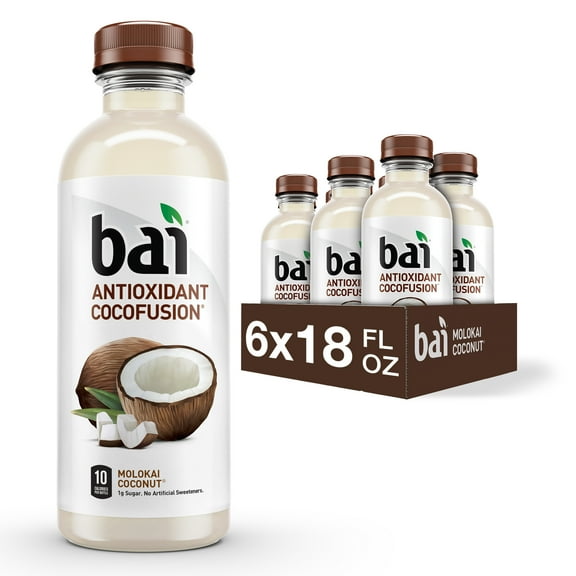 Bai Coconut Flavored Water, Molokai Coconut, Antioxidant Infused Drinks, 18 Fluid Ounce Bottle, 6 count