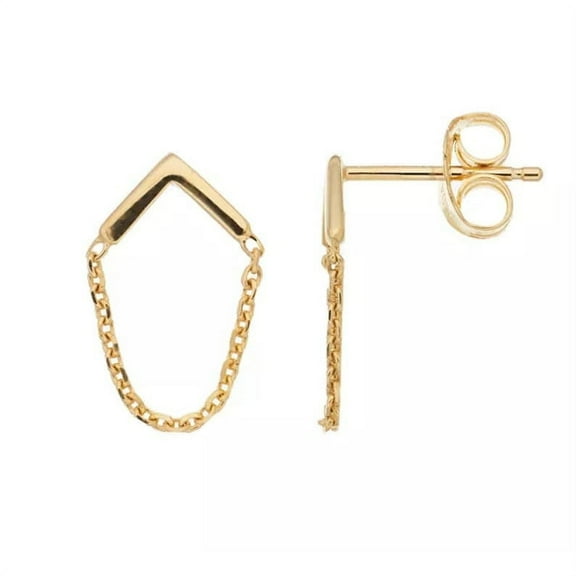 Jewelheart 14K Solid Gold Chevron Stud Chain Earrings, Dainty Minimalist Geometric Push Back Studs For Women