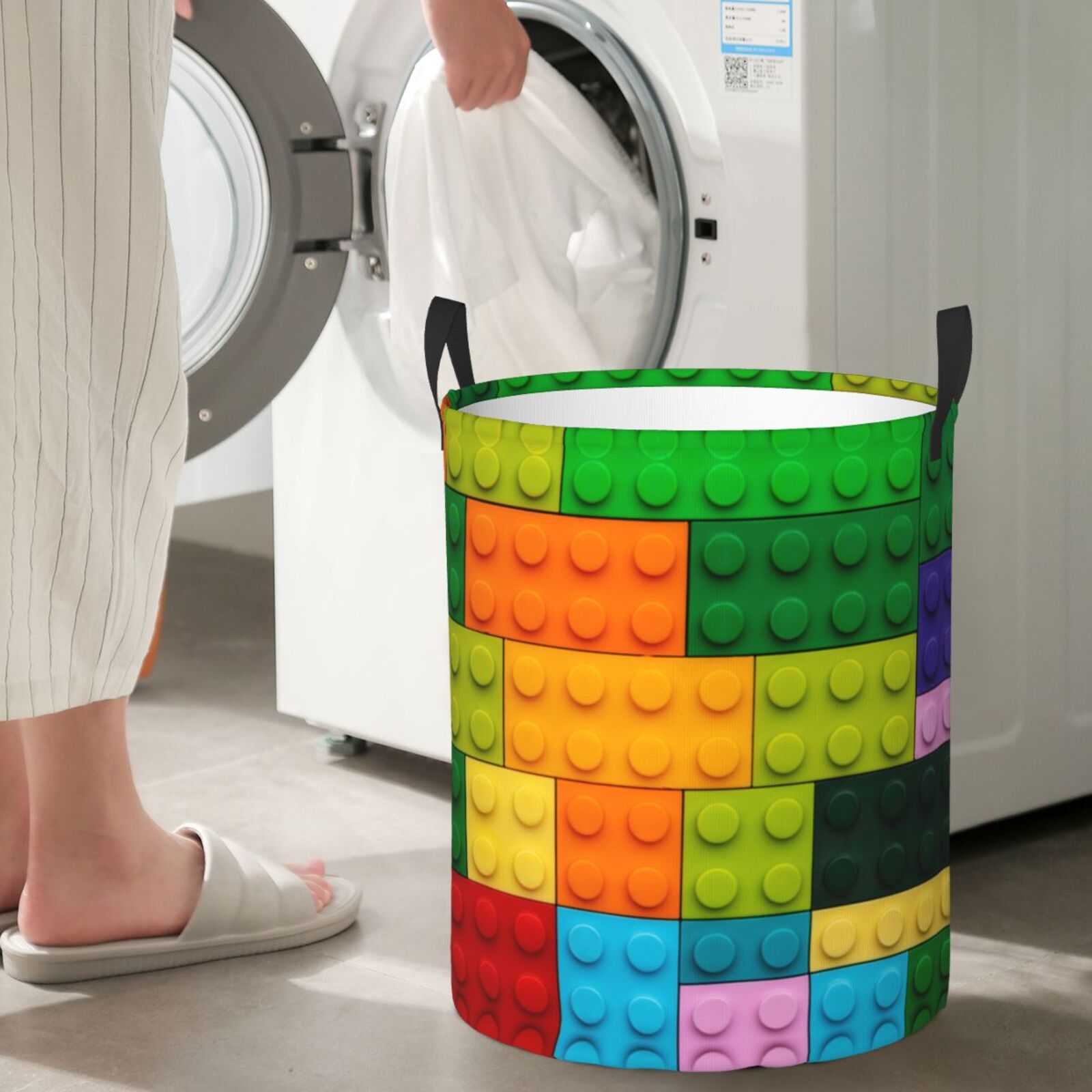 Large Laundry Basket with Handles - Colorful Building Blocks Kids Baby Dirty Clothes Laundry Hamper for Bedroom Aesthetic