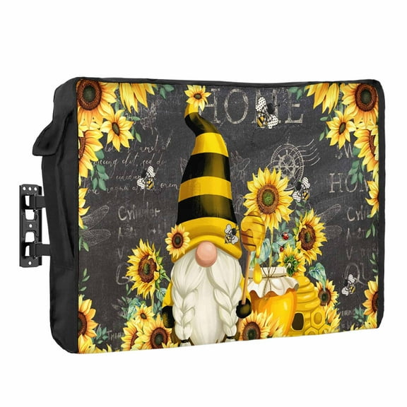 Outdoor TV Cover 40 to 43 Inches, Farmhouse Rustic Gnome Sunflower Bee Black Background Waterproof and Weatherproof TV Cover with Remote Control Pocket, Flat Screen TV Cover Protector for Outside TV