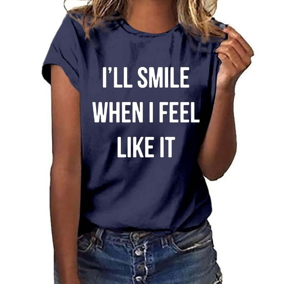 DHFJKG T Shirts For Women Casual Short Sleeve Loose Fit Round Neck Letter Printed Graphic Tee Comfortable Daily Wear Pullover Stylish Tops