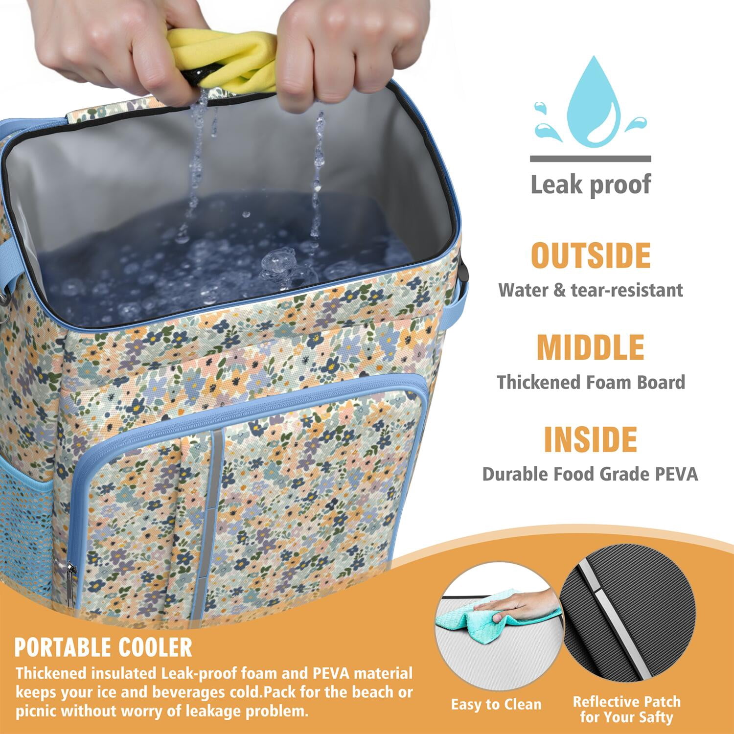 Travel Cooler Bag - Pioneer Flower Camping Beer Cooler Backpack with Bottle Opener- Waterproof Insulated Picnic Backpacks - Cooler Bag for Beach