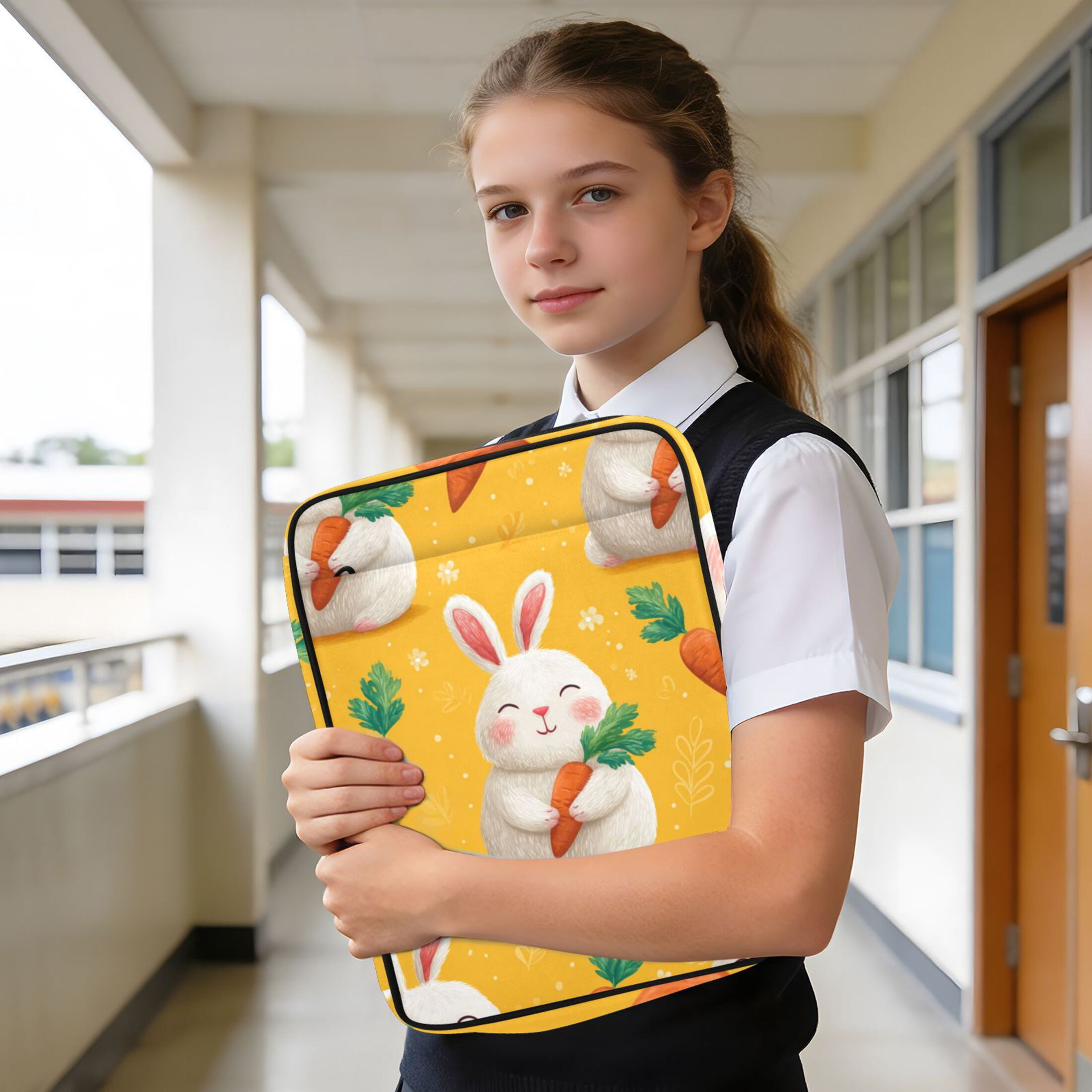 Happy Rabbits Holding Carrots Accordion File Organizer Expanding File Folder 3-Ring Binder Bag 500 Sheets A4 Size