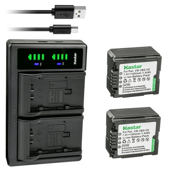 Kastar 2-Pack VW-VBG130 Battery and LTD2 USB Charger Replacement for Panasonic VW-VBG130, VW-VBG130-K, VW-VBG130PPK, VW-VBG260-K, VW-VBG260PPK Battery, Panasonic DE-A38, VSK0631, VSK0698 Charger