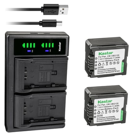 Kastar 2-Pack VW-VBG130 Battery and LTD2 USB Charger Replacement for Panasonic VW-VBG130 VW-VBG130-K VW-VBG130PPK VW-VBG260-K VW-VBG260PPK Battery Panasonic DE-A38 VSK0631 VSK0698 Charger