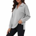 thumbnail image 3 of Vivianyo HD Women's Point Collar Split V Neck Long Sleeve Top, Side Slit Loose Fit Pullover Shirt for Autumn Commuting Casual Daily Activities, Sizes S-3XL, 3 of 8