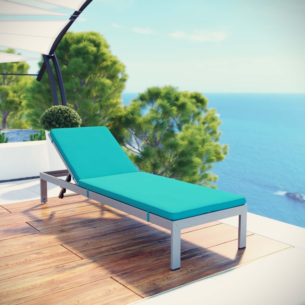 Shore Outdoor Patio Aluminum Chaise with Cushions Silver Turquoise - image 5 of 5
