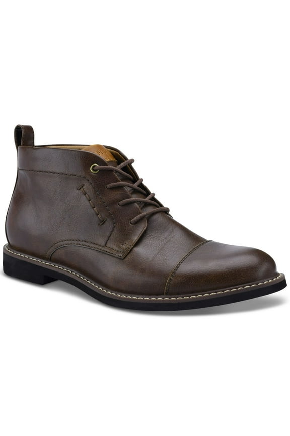 Mens Brown Removable Insole Comfort Gibby Cap Toe Block Heel Lace-Up Chukka Boots 13