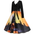 thumbnail image 3 of Edvintorg Fall Dresses For Women Clearance Vintage Swing Dress Cute Print Long Sleeve V-Neck Halloween Evening Party Dresses, 3 of 6