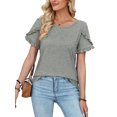 thumbnail image 2 of Avamo Hauts d'Été pour Femmes T-shirt Col Rond Manches Courtes T-shirt Confortable Chandail de Travail Gris G, 2 of 4