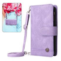 Decase for Samsung Galaxy S23 Ultra Wallet Case with Card Holder, PU Leather Kickstand Card Slots Adjustable Crossbody Lanyard Zipper Magnetic Flip Shockproof Cover Case 6.8 Inch, Purple