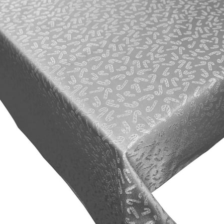 

Heavy Brocade Shiny Christmas Tablecloth Candy Canes Silver