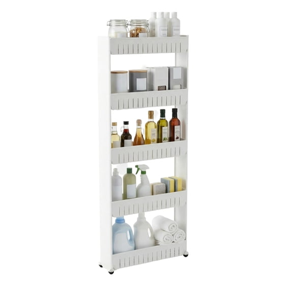 Lavish Home Slim Rolling Storage Cart On Wheels - 5-Tier Rolling Utility Cart for Bathroom, Kitchen, and Laundry Room Storage- Bathroom Shelves (White)