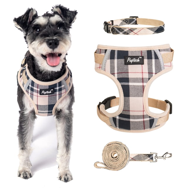 Set de arnés y collar de correa para perros pequeños PUPTECK, color beige