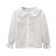 thumbnail image 4 of WhouRiu Girls Back To School Blouses Long Sleeve Solid Color Button Down Shirts Kids Comfortable Cute Casual Summer Ruffle Shirts,15-16 Years, 4 of 4