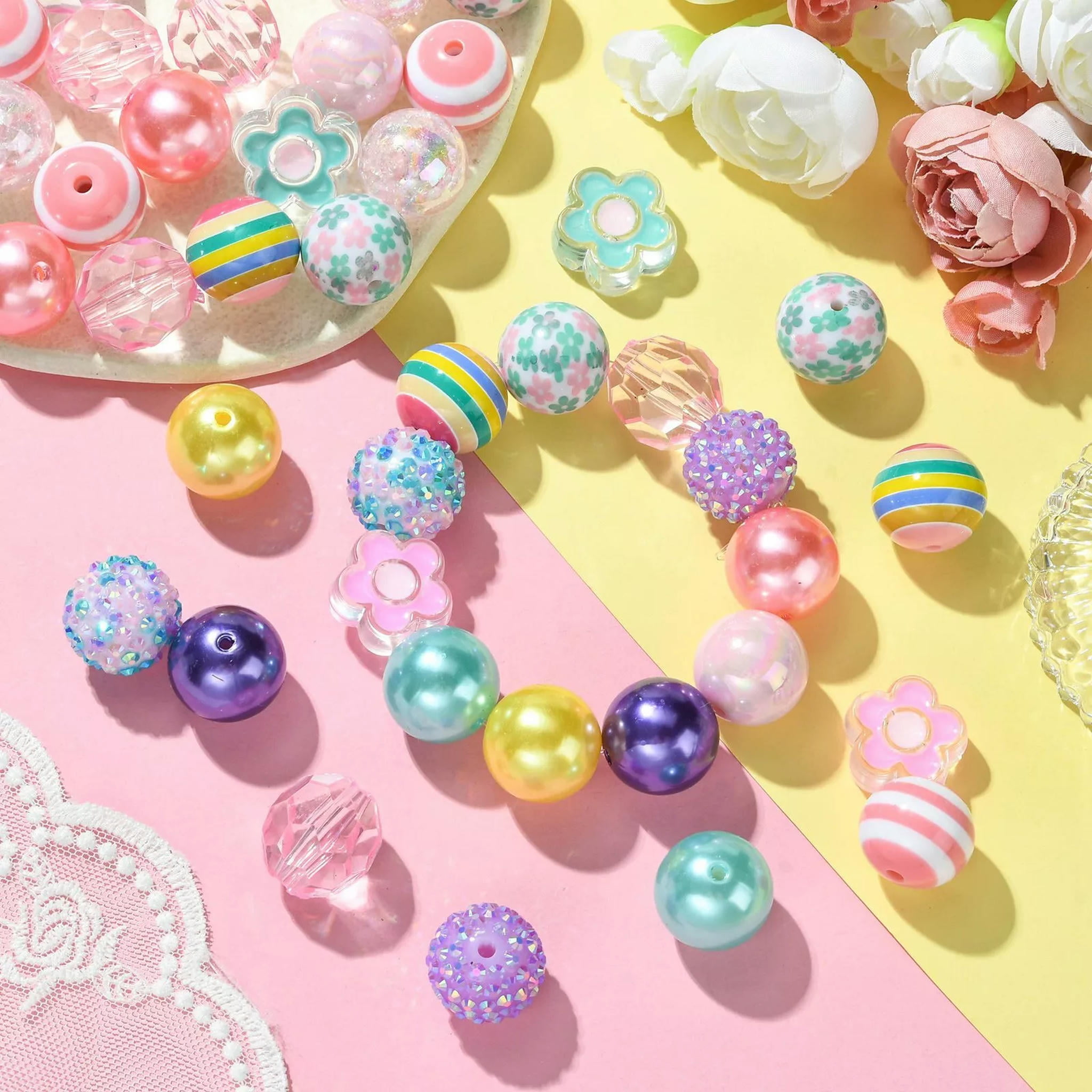 U8MO 50x Acrylic Bubblegum Loose Spacer Beads Kit for DIY Bracelet Jewelry Making