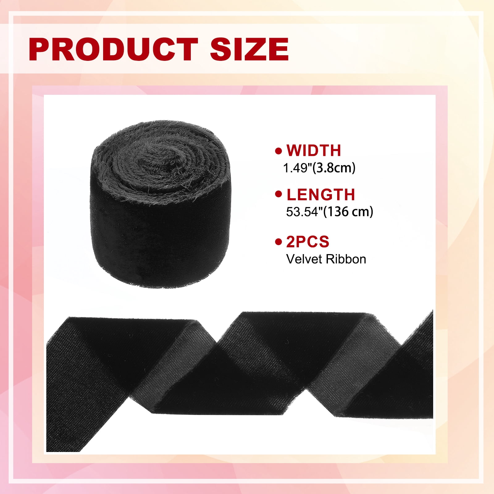 Uxcell Velvet Ribbon, Wide Handmade Frayed Raw Edge Thick Fringe Ribbon for Gift Wrapping Black