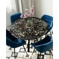 thumbnail image 5 of Round Tablecloth with Elastic Boho Vintage Black Flowers Leaves Waterproof Stain-proof Table Cover Wipeable Fitted Table Cloths for 55"-60" Round Tables Dining Kitchen, 5 of 6