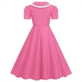thumbnail image 4 of IROINNID Rollbacks Wedding Guest Dresses for Women Evening Night Formal Fall Dress A Line Flare Vintage Dress Bowknot Prom V-Neck Collar Short Sleeve Polka Printing Elegant A-Line Dress,Pink, 4 of 8