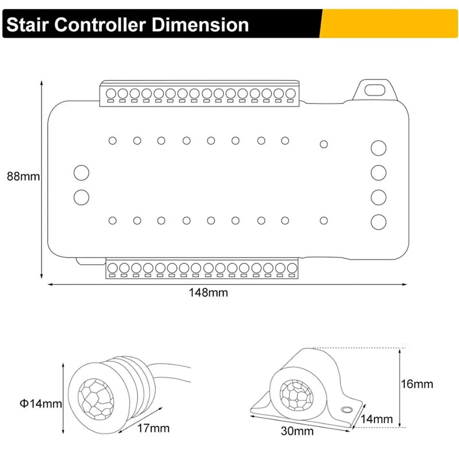 16 Channels Led Stair Light Staircase Controller 2 PIR for Indoor Flexible LED COB Strip Light Without Remote Control