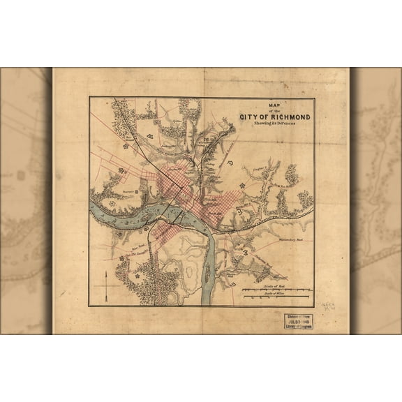24"x36" Gallery Poster, Map of richmond virginia defenses 1864