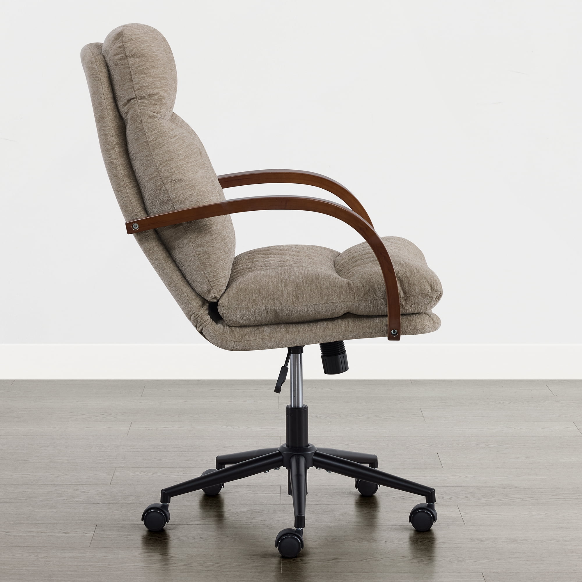 Spruce & Spring Modern Ergonomic Swivel Office Chair with Bentwood Arms, Upholstered High Back Desk Chair with Tilt Function and Durable Metal Base, Khaki