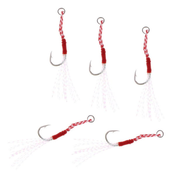 5Pcs Sea Fishing Hooks Barbed Assist Hooks with Braided Line - 011