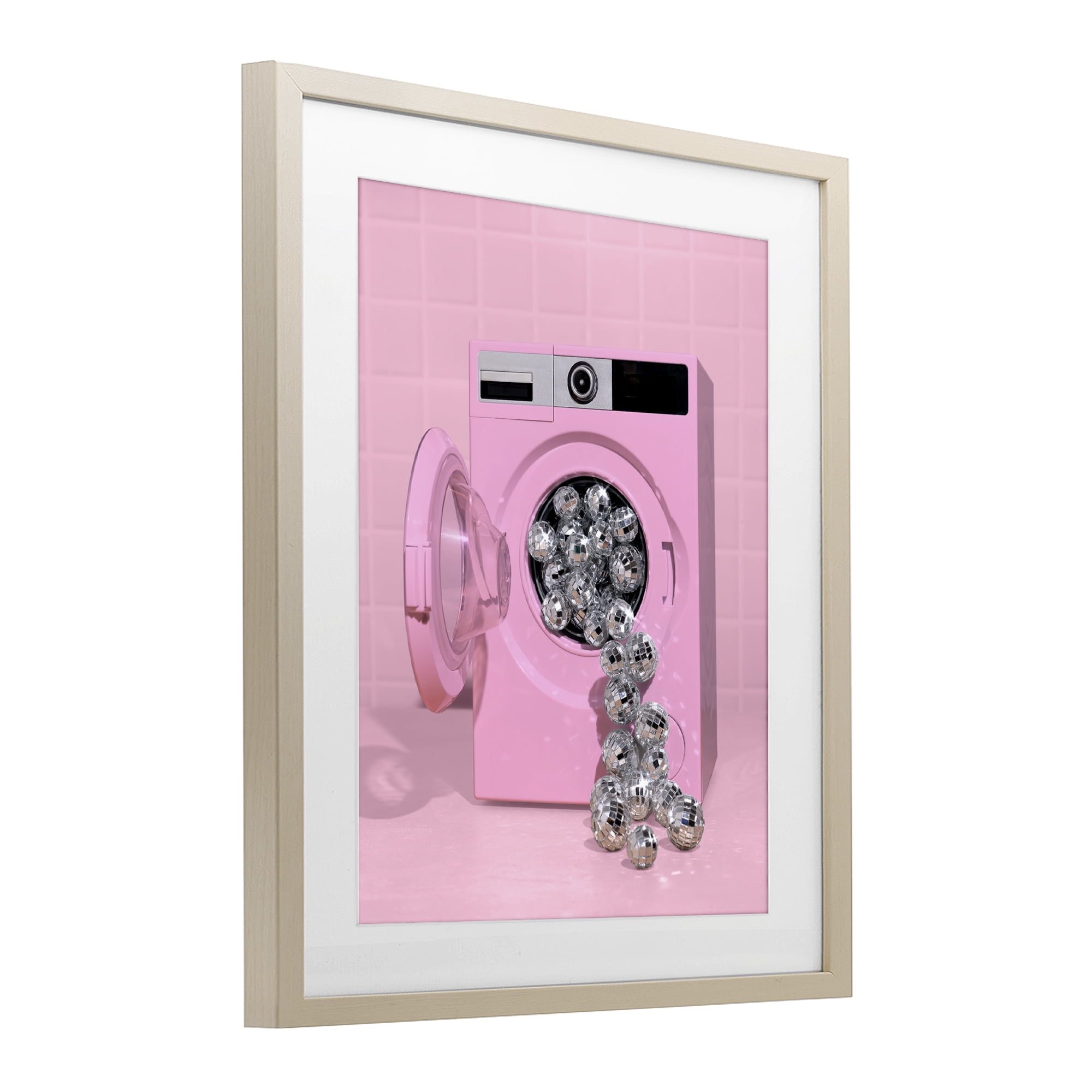 Stupell Industries Disco Laundry Machine over Pink Birch Framed Print Under Glass, design by LISH Creative