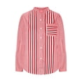 thumbnail image 5 of BangWanChi Long Sleeve Shirts for Women Women's Long Sleeved Striped Printed V-neck Loose T-shirt Top, 5 of 6