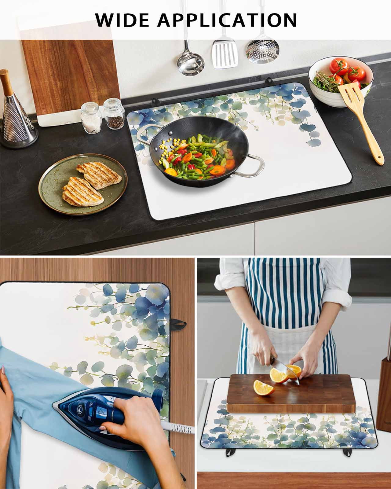 nqOlkjepod Large Induction Cooktop Protector Mat 36"x21", Watercolor Leaaves Stove Top Covers for Electric Stove, Spring Rustic Watercolor Botanical Stove Burner Cover Mats, Glass Top Stove Cover