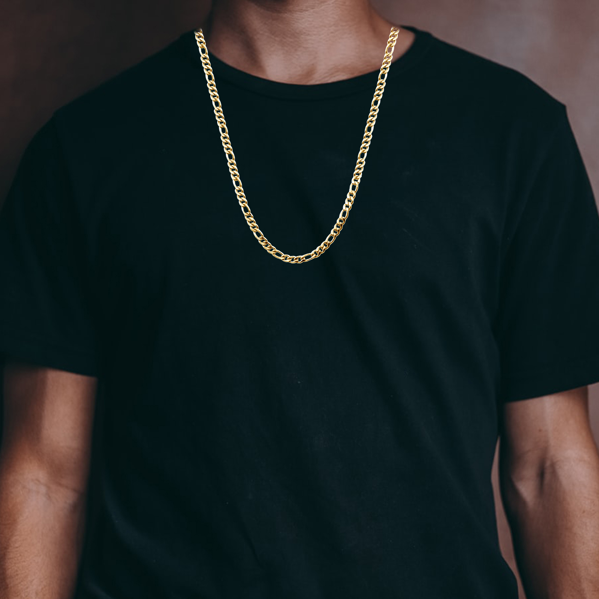Mens Gold Plated Stainless Steel Figaro Link Chain Necklace.