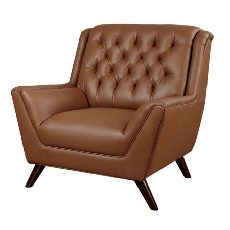 Furniture Of America Mayfield Tufted Leather Accent Chair In Brown