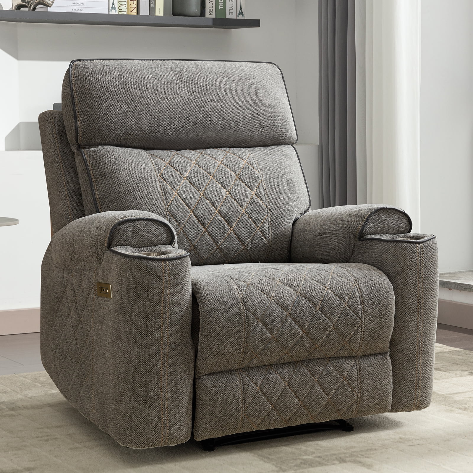 Bonzy Home Electric Power Recliner with USB Ports and Cup Holders Home Theater Seating Reclining Chair