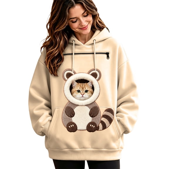 BOOMNY Womens Pet Pouch Hoodies Cute Animal Graphic Cat Dog Hoodies for Women Kangaroo Pocket Soft Winter Animal Holder