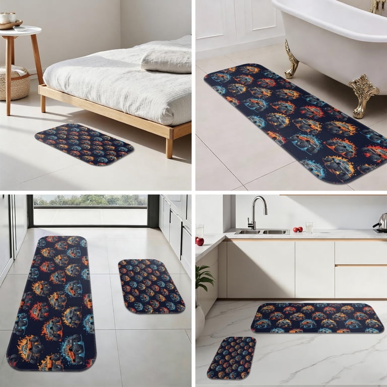Image Lorry Coloruing Printable Monster Cartoon Truck Black Pattern Bath Mat Set Of 2,Non-Slip Rug for ...