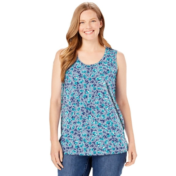 Woman Within Plus Size Perfect Printed Scoopneck Tank