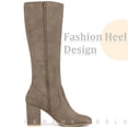 thumbnail image 5 of BLISSFUL STEP Women's Round Toe Block Heels Knee High Boots Taupe 8, 5 of 7