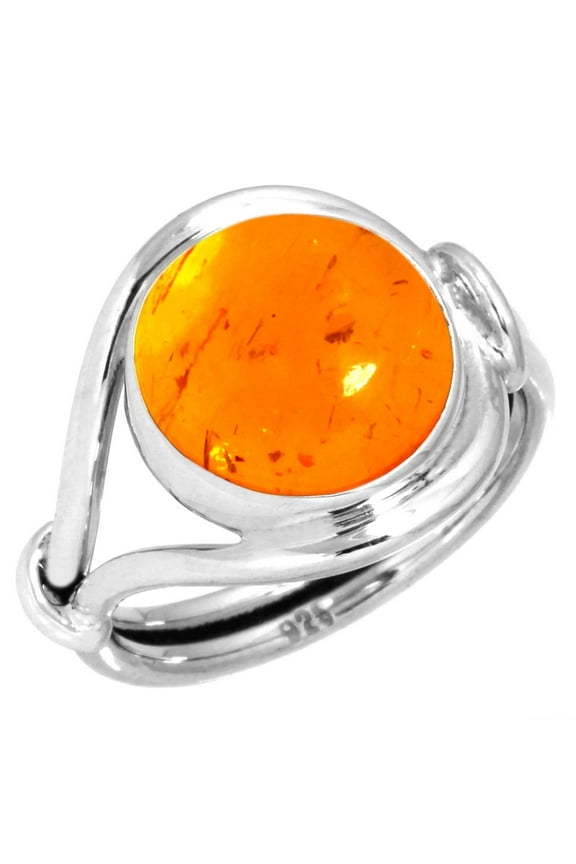 925 Sterling Silver Ring For Women - Teens Orange Amber Gemstone Silver Ring Size 5.5 November Birthstone Boho Silver Ring Size 5.5 Birthday Gift For Sister 925 Silver Gemstone Jewelry