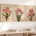 thumbnail image 4 of 3pcs Contemporary Canvas Wall Art Prints, Pink Tulips with Bow, Frameless Hanging Decor, for Living Room, Bedroom, Office, Home Decoration Gift, 4 of 4