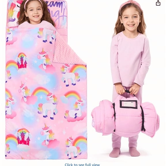 Joyfy Toddler Nap Mat with Removable Pillow and Minky Blanket 55''x30'' Kids Sleeping Bag for Boys and Girls Ages 3-6 Roll Up Soft Nap Mats for Preschool Kindergarten Daycare Sleepover