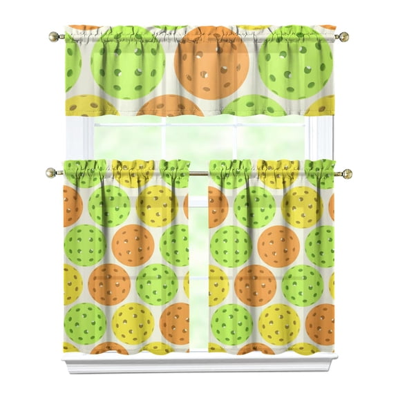 Kitchen Curtains 36 Inch Short - 3 Panel Set, Rod Pocket Window Curtain, 100% Polyester for Farmhouse, Cafe, Kitchen, Living Room, Bedroom, Sports-Themed Design, Easy Wash