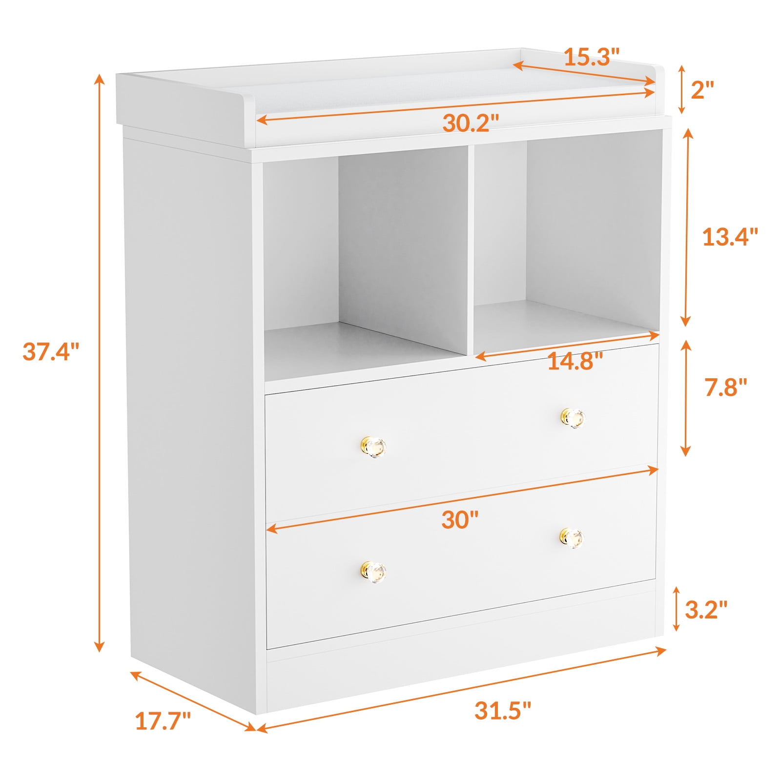 Roromall Changing Table with Pad, 2 Drawers and 2 Open Compartments for Nursery Room with Modern Diaper Changing Station, Bedroom