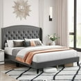 thumbnail image 3 of Soonbuy Full/Queen/King Platform Bed Frame, Upholstered Wingback Headboard,Light Gray, 3 of 6