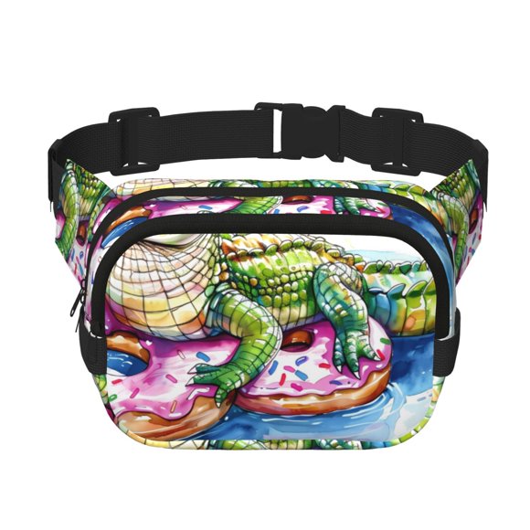 Sikiie Alligator Donut Pool Float Print Square Waist Bag, Zipper Design Double Layer Storage Bag, Travel Bag Sports Bag Car Bag Suitable for Men